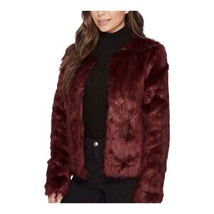 Romeo + Juliet Couture Burgundy Faux Fur Jacket, L, Mob Wife, NWOT